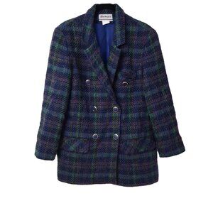 Vintage Plaid Double Breasted Wool Blazer for Women DAMART U.S. Size 8
